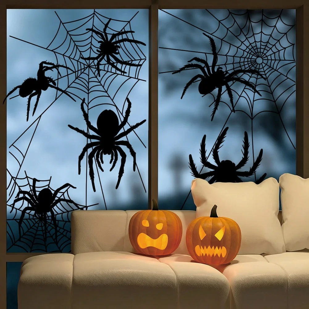 Halloween Static Cling Stickers Double Sided Web Design for Windows Mirrors Glass Tiles and Other Smooth Indoor Surfaces