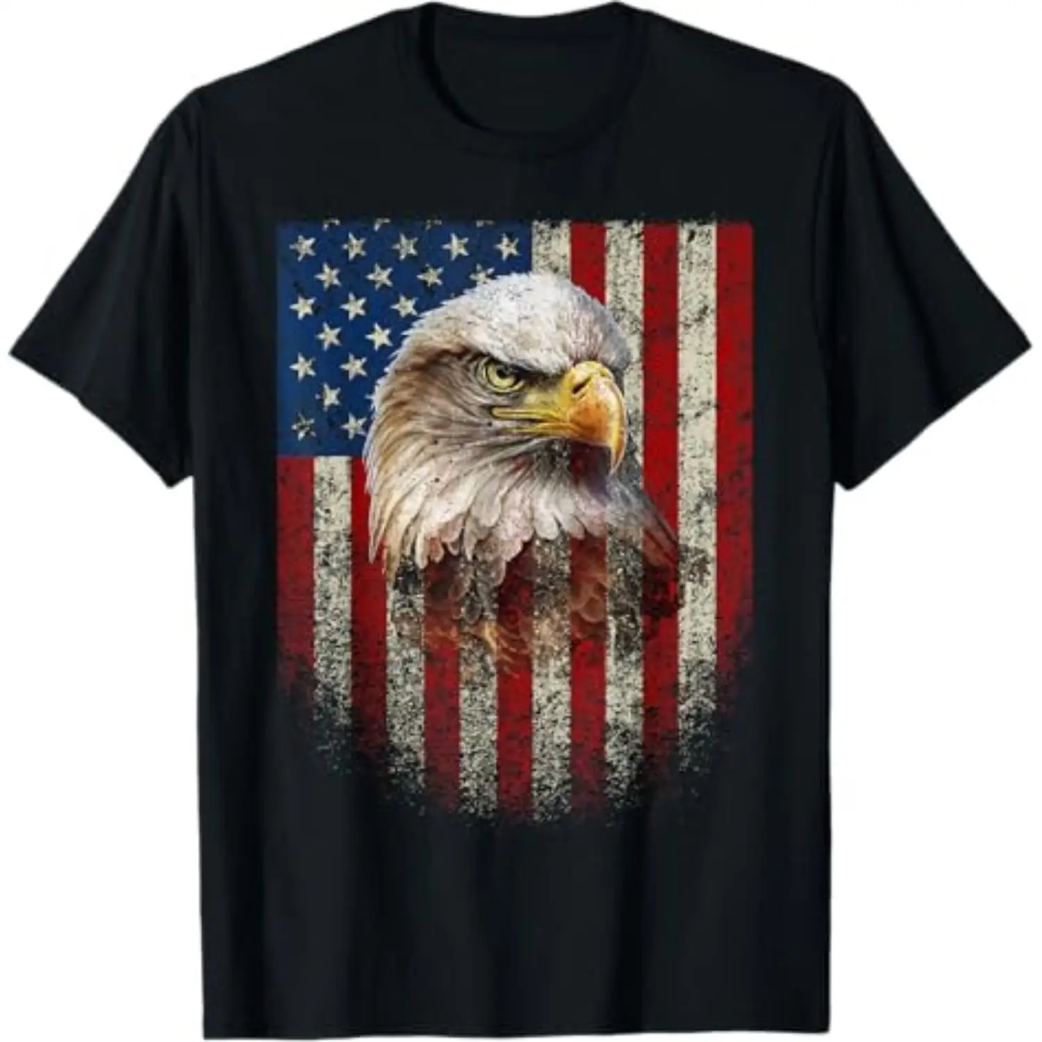 

Patriotic American Flag T-shirt Distressed USA Flag Bald Eagle Graphic Tee Unisex Vintage Casual Summer Cotton Short Sleeve Top