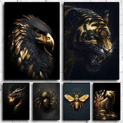 Black Gold Eagle Lion Poster HD art sticky wall waterproof home living room bedroom bar aesthetic decoration