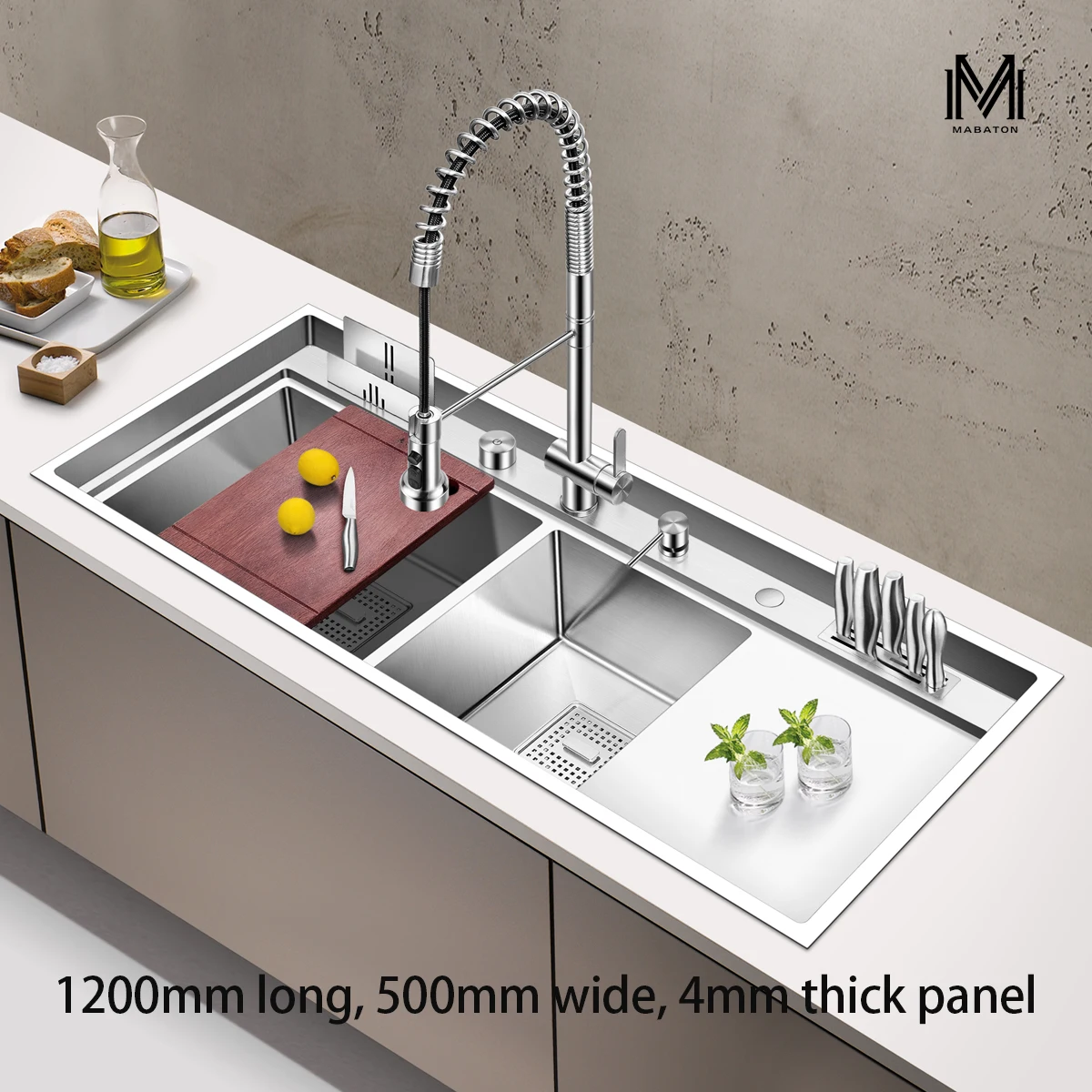 Large 120cm Double Basin Stainless Steel Kitchen Sink, SUS304 Commercial Grade Heavy Duty Durable Design for Home & Restaurant