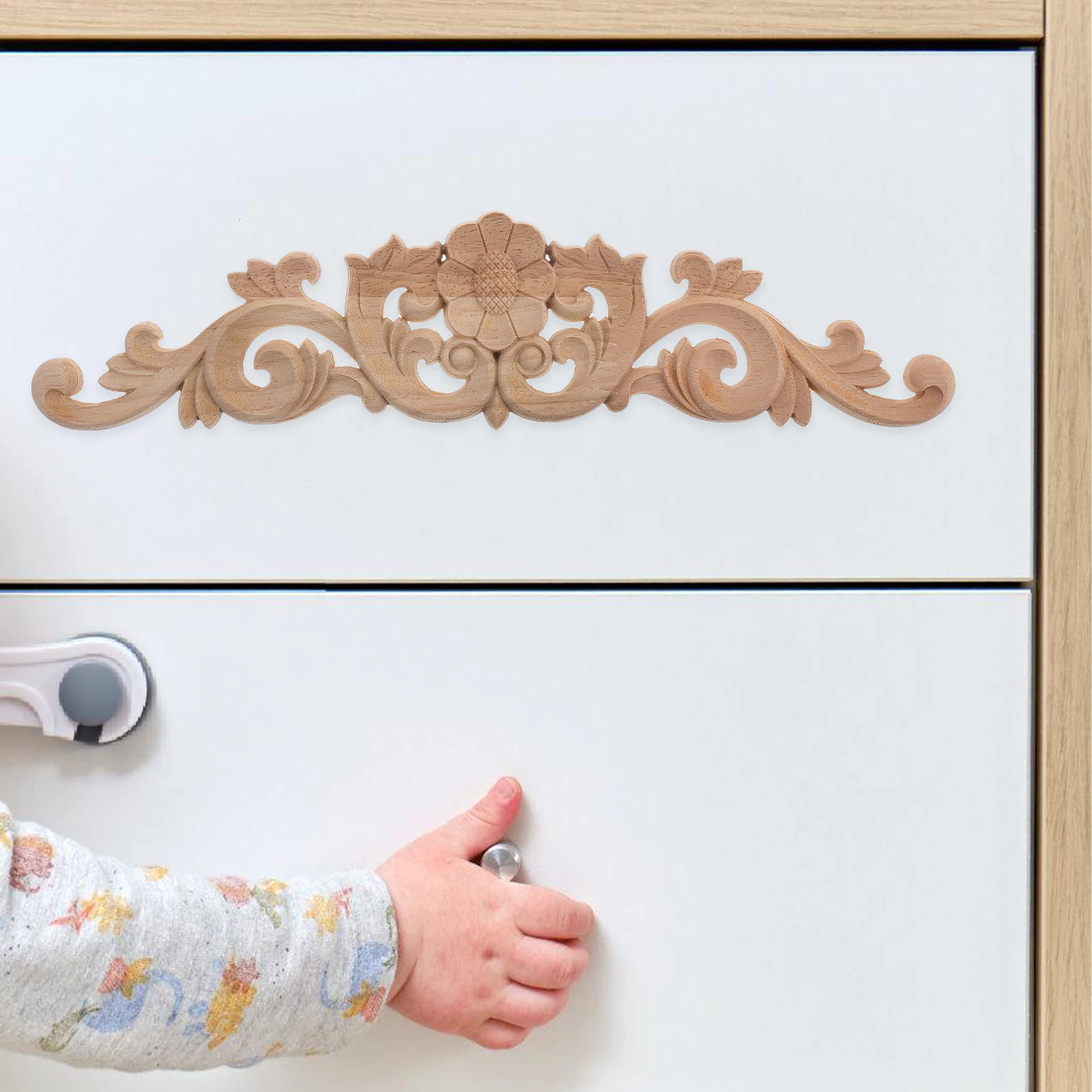

2pcs Wooden Carved Applique Decorative Onlays For Furniture Walls Cabinets Vintage Style Flower Pattern Retro Woodcarving Decals