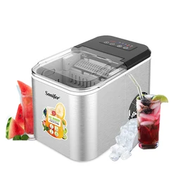 Stainless steels Ice maker, Self-cleaning 14 kg of ice in 24 hours, 9 cubes of ice in 6 minutes, less than 40 dB noise,1.6L
