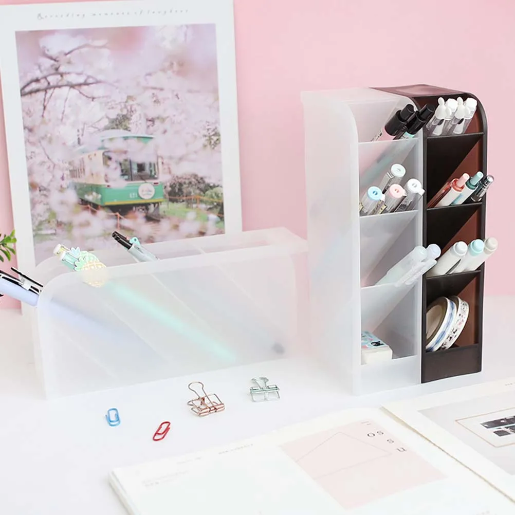 

Plastic Pen Pencil Container Desk Organizer Stationery Storage Box Pen Holder Sturdy Lightweight Portable
