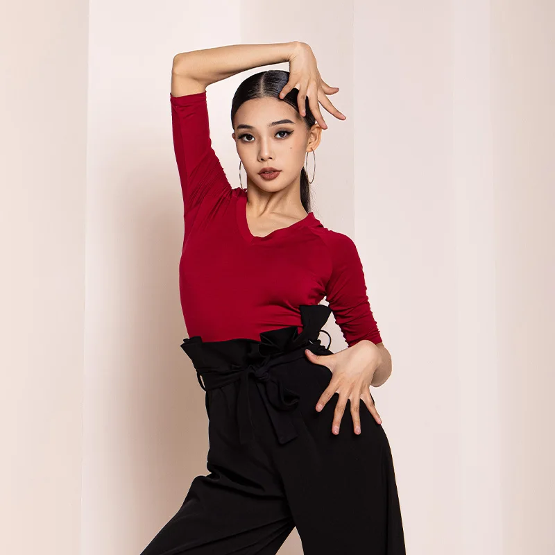 5 Colors Short Sleeved Women'S Modern Dancing Tops Adults Latin Dance Top Ballroom Dance Tops Female Training Wear DWY9375