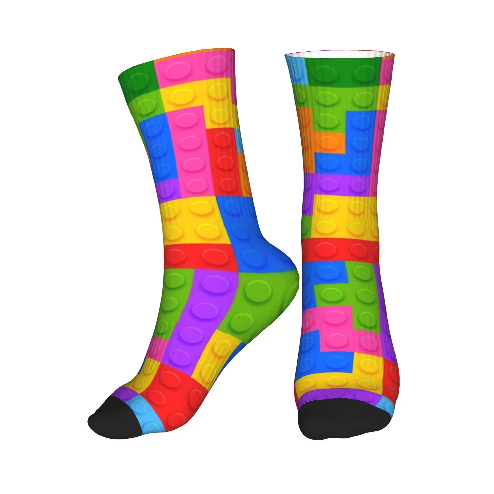 Rainbow Gradient Building Blocks Pattern Stockings Vintage Socks Women Men Soft Socks Autumn Outdoor Sports Custom Anti Socks