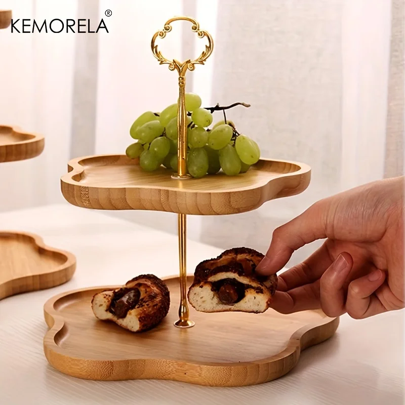 KEMORELA Flower Style Three/ Two Layer Dried Fruit Basket Wooden Dish Fruit Basket Snack Plate Candy Dessert Cake Stand Display