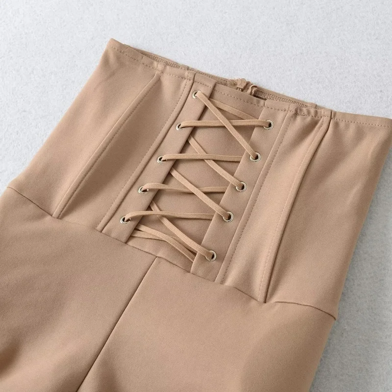 American Style High Waist Fishbone Shapely Shorts Women's Tight Fit Hot Pants Cross Strap Waistband Butt Enhancing Shorts
