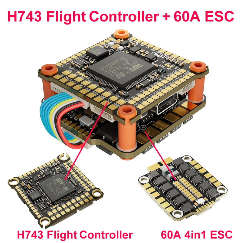 H743 Flight Controller Bluejay 4-in-1 55A ESC 3-6S Lipo Stack/Flytower for Remote Control FPV Racing Drone Quadcopter