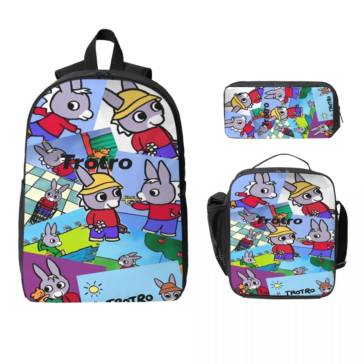 3Pcs Trotro Cartoon merch Backpack Set for Girls Boys Pencil Boxes Bookbag Sets with Lunch Box For School Students Knapsack