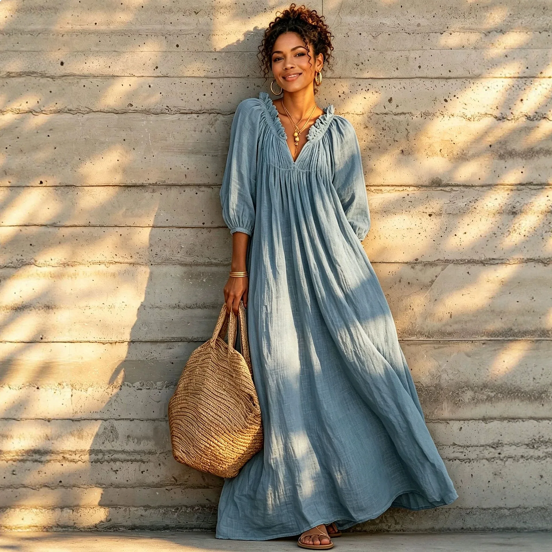 V Neck Lantern Sleeve Dress Boho Long Cover Up Dresses Spring Summer Maxi Overall Jumpsuit Playsuit