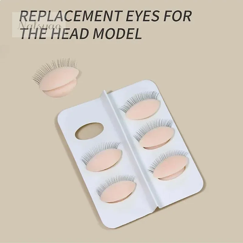3 Pairs Silicone Removable Eyelids False Eye Model for Eyelash Extension Practice Training Mannequin Head