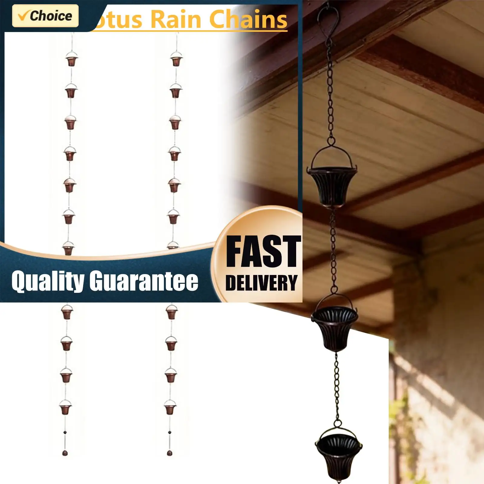 3.8M Lotus Drip Chains Adjustable Monarch Rain Gutter Chime Chain Functional & Decorative for Outdoor Sturdy Heavy Duty Gutter