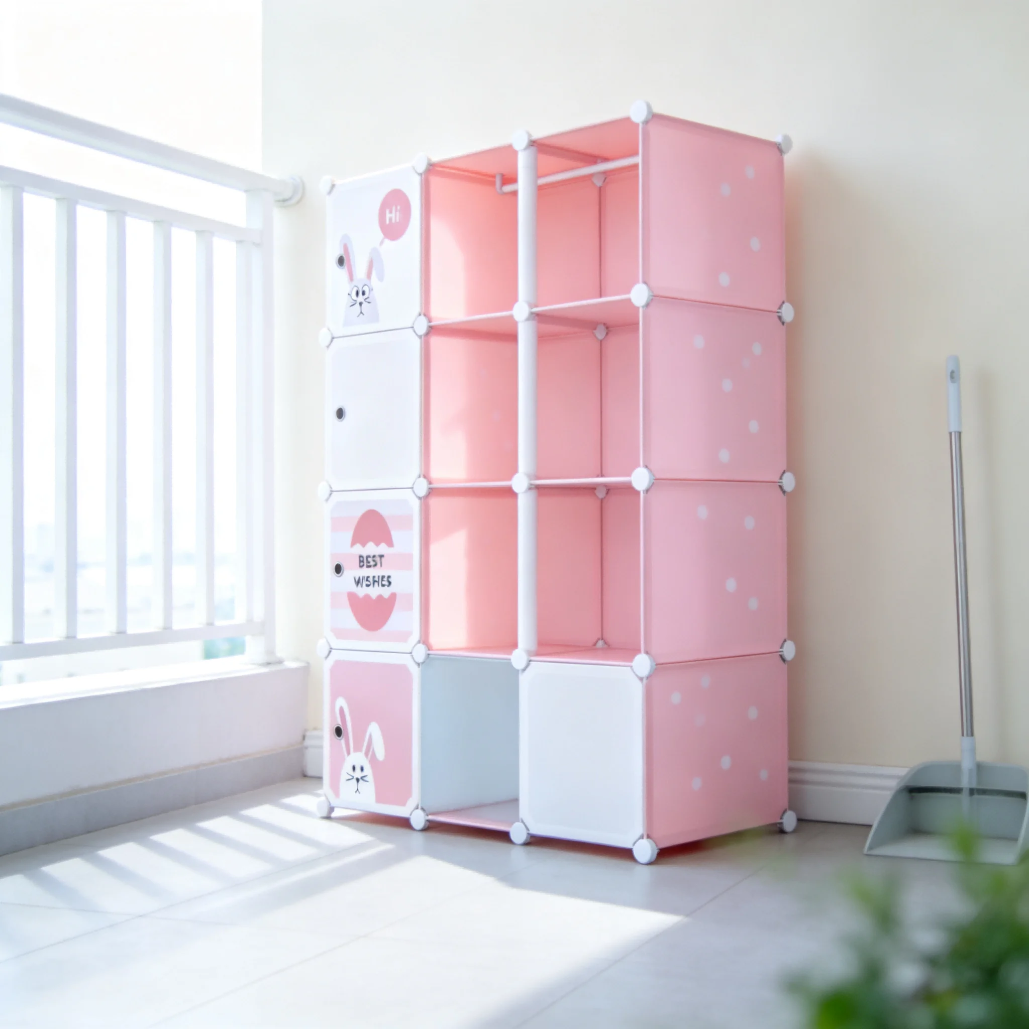 AOLIVIYA PP Resin Cartoon Space Saving Locker Kids Children's Folding Wardrobe Baby Toy Clothes Organize Storage Cabinet