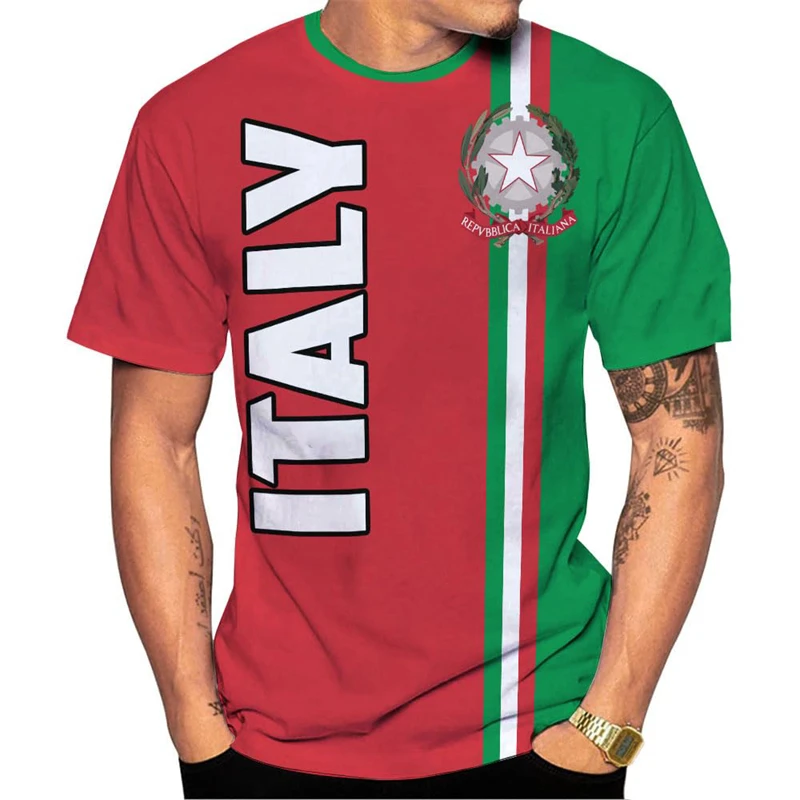 

Italian Flag 3D Print Men's T-shirt Summer Autumn Daily Outdoor Sports Fitness Quick Dry Breathable Casual Street Short Sleeve