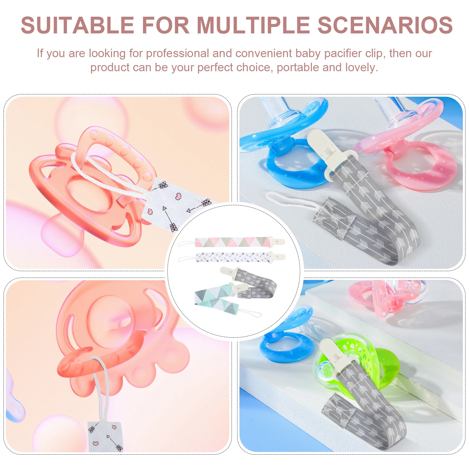 

4 шт., держатель для детской соски, безопасная для прорезывания зубов, силиконовая пустышка для младенцев, поводок-цепочка для новорожденных, подарок для малышей