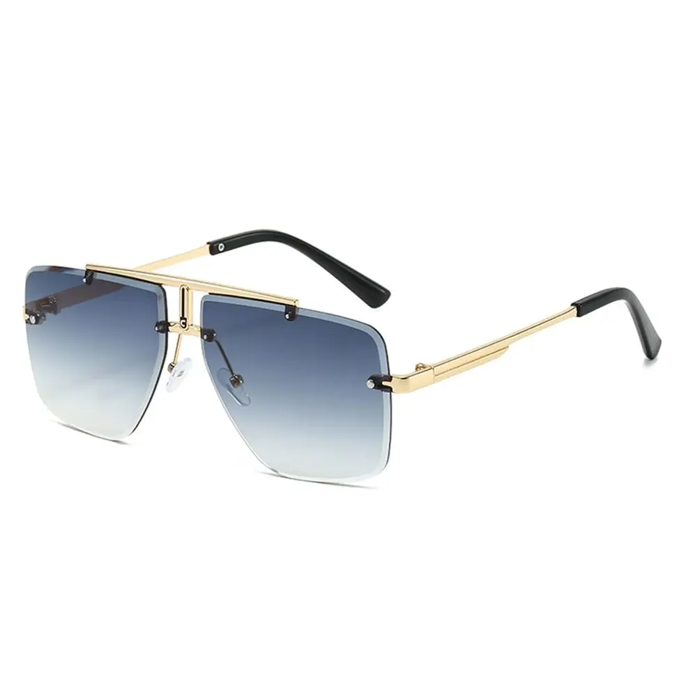 Oversized Double Bridge Sunglasses Frameless Rimless Gradient Lens Sun Glasses Square Frame UV Protection Men's Shades