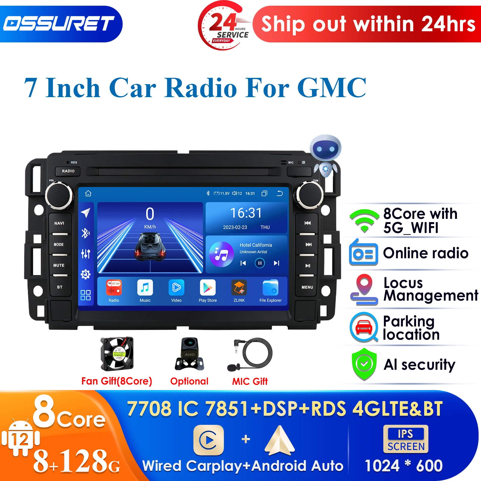 

Carplay 4G 7''AI 2din Android AutoRadio for Chevrolet Silverado GMC Sierra Impala Traverse Avalanche Express Yukon Acadia Savana