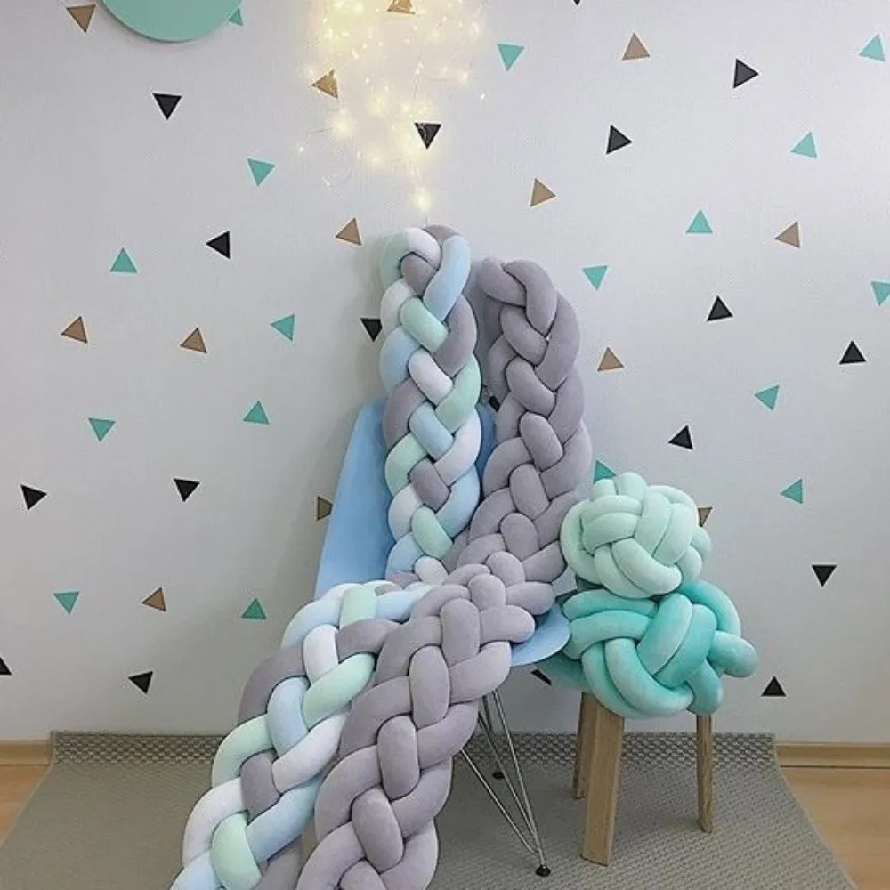 Baby Crib Bumper Handmade Cot Bumper Breathable Soft Plush Braided Pillow Edge Protection Washable Bed Bumper Home Decorations