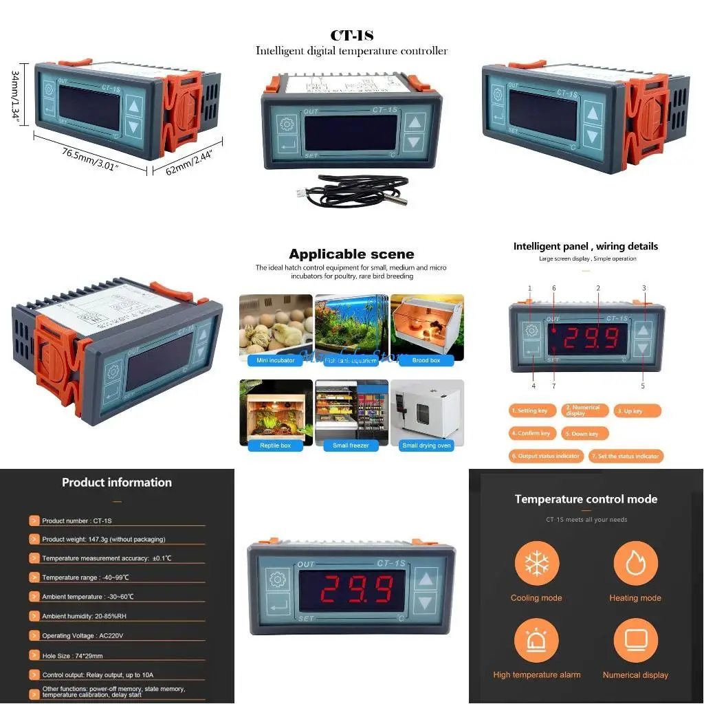 

U2JC Digital Temperature Controller Mini LED Digital Thermostat Indoor Outdoor Incubator Heating Cooling Control Thermostat