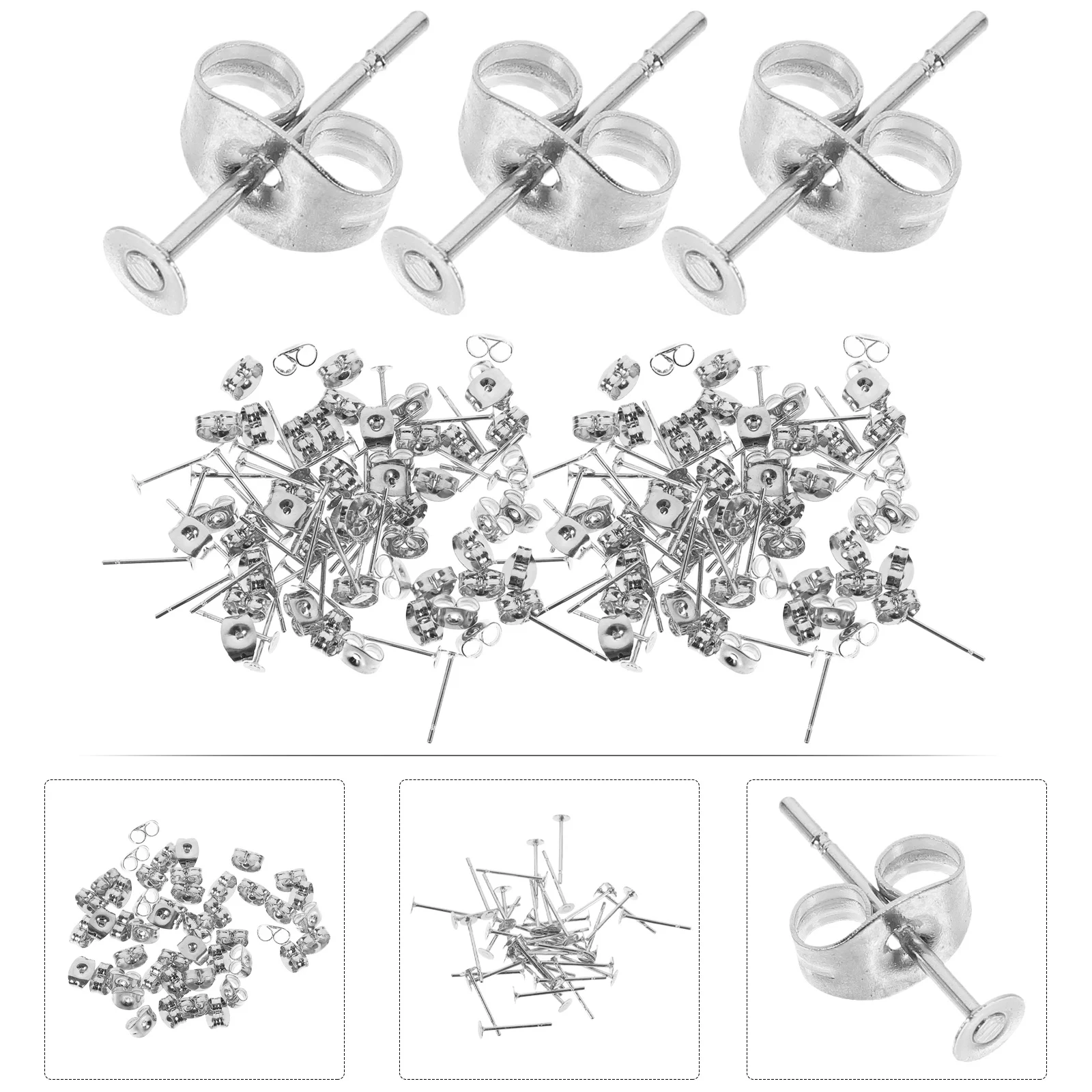 

50Pcs Earring Posts and Backs Stainless Steel Flat Head Studs for DIY Jewelry Making Creative Earrings Accessories Ear