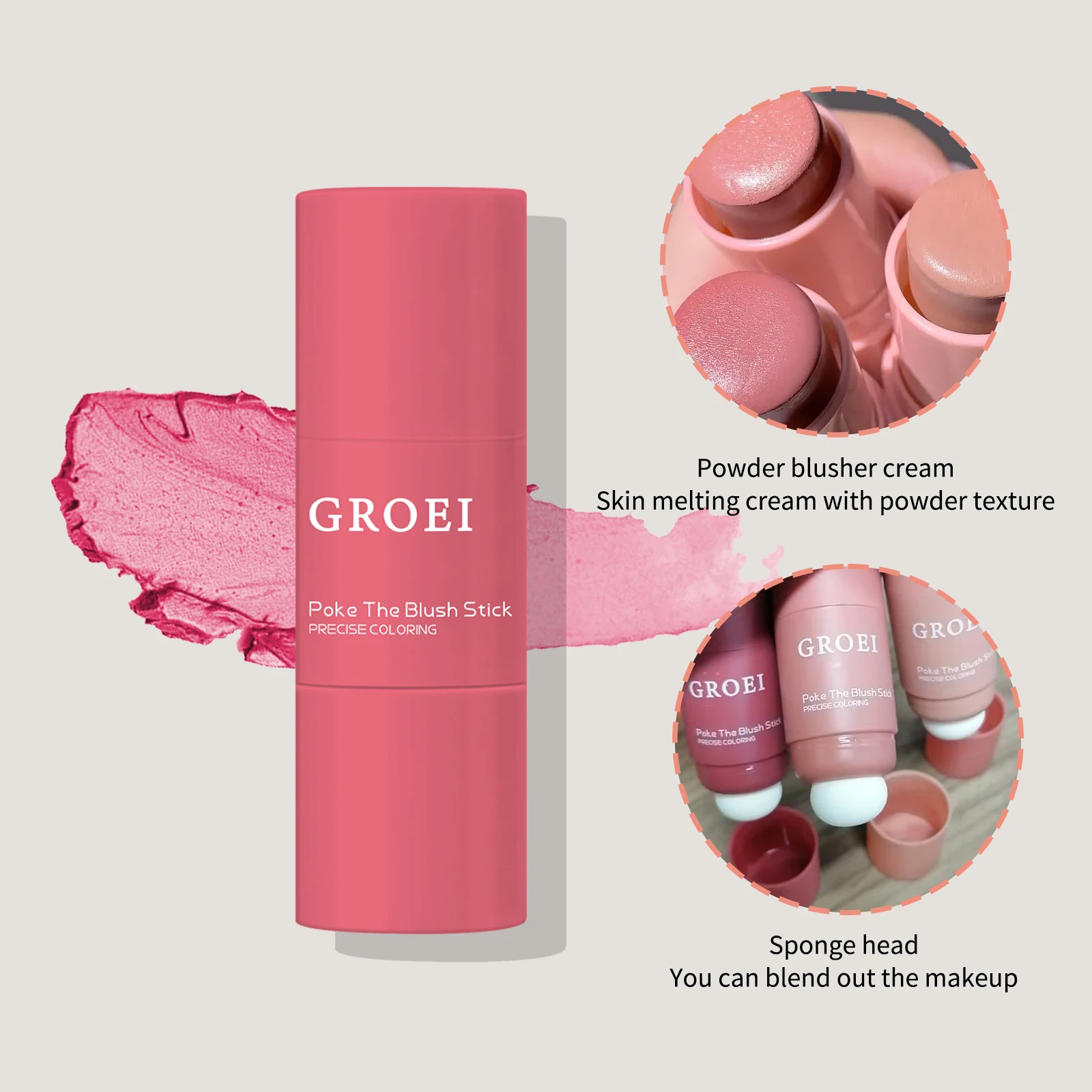 أحادية اللون مسحوق أحمر الخدود الشفاه والخد أحمر الخدود عصا ضوء مسحوق روج طبيعي طبيعي مزدوج الاستخدام دائم ماتي الوجه كونتو