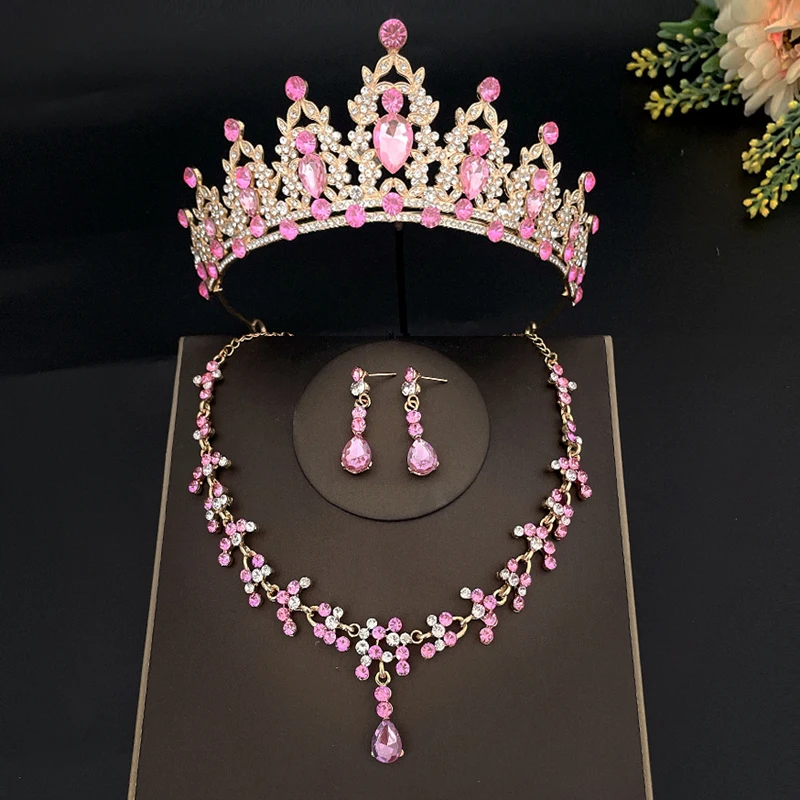 Lusso matrimonio barocco Tiara copricapo cristallo principessa corona verde rosa blu donne diadema per ragazza velo da sposa accessori per capelli