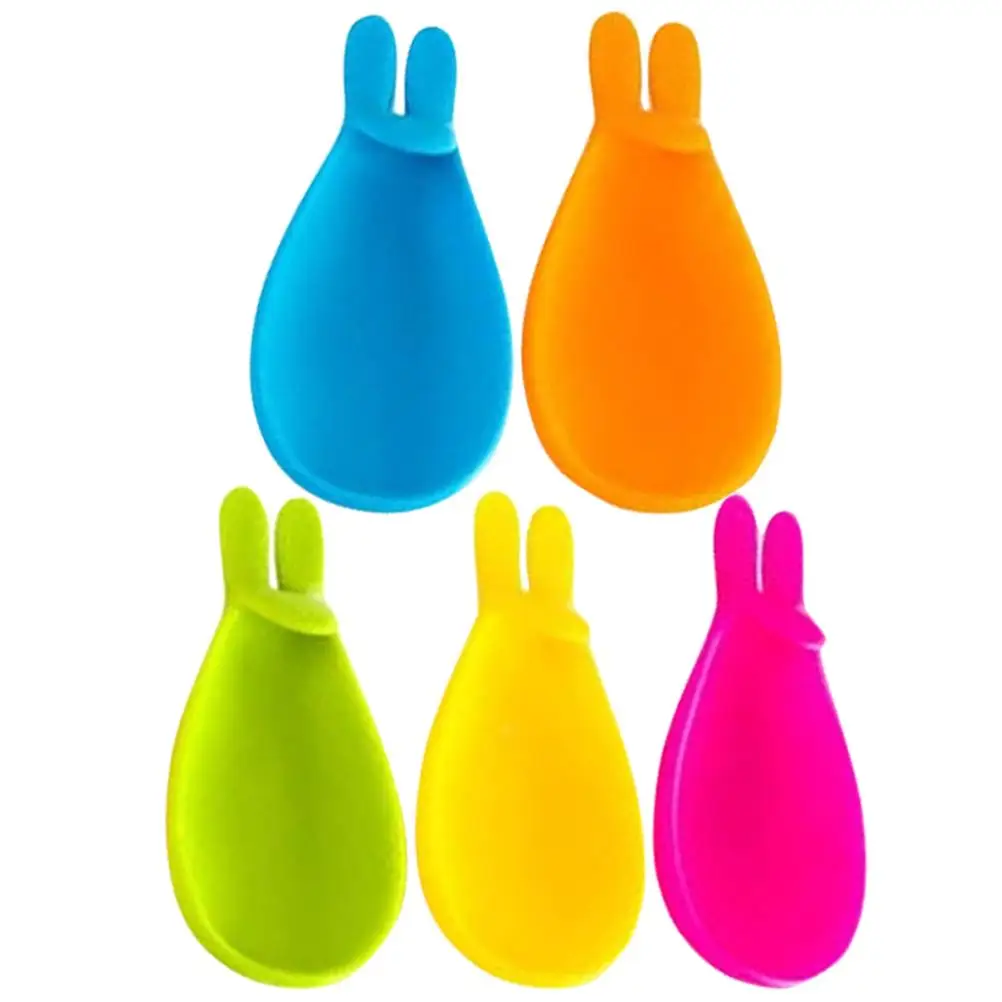 

5 Pcs Tea Bag Hanger Rabbit Shape Silicone Spoon Holder Glass Cup Marker Yellow Green Blue Bar Supplies