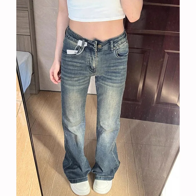 

2026 Girls Low Waist Solid Color Flared Jeans Pants Women Ins Fashion Denim Trousers Lady Slim Fit Straight Leg Pants