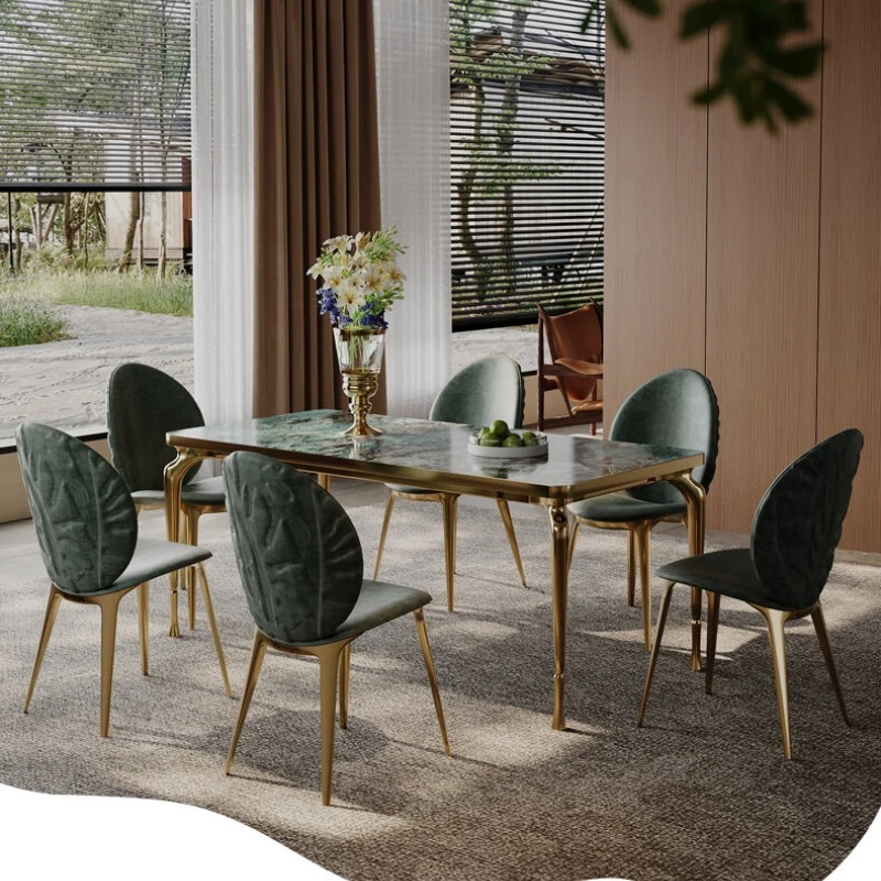 dining table and chair combination rectangular small apartment household dining table Amazon green rock slab
