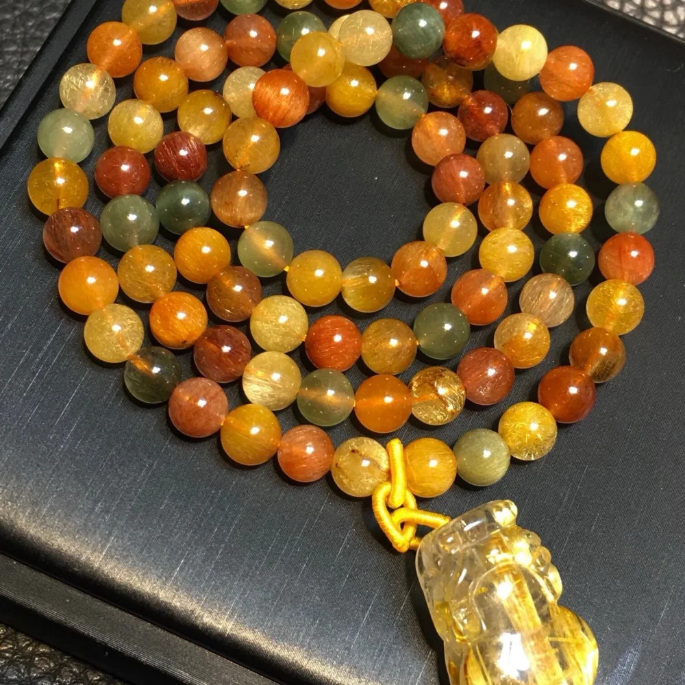 Natural Colored Rabbit Quartz Pixiu Bead Bracelet for Women Crystal Necklace Jewelry Reiki Healing Fashion Accessory Gift 1PCS