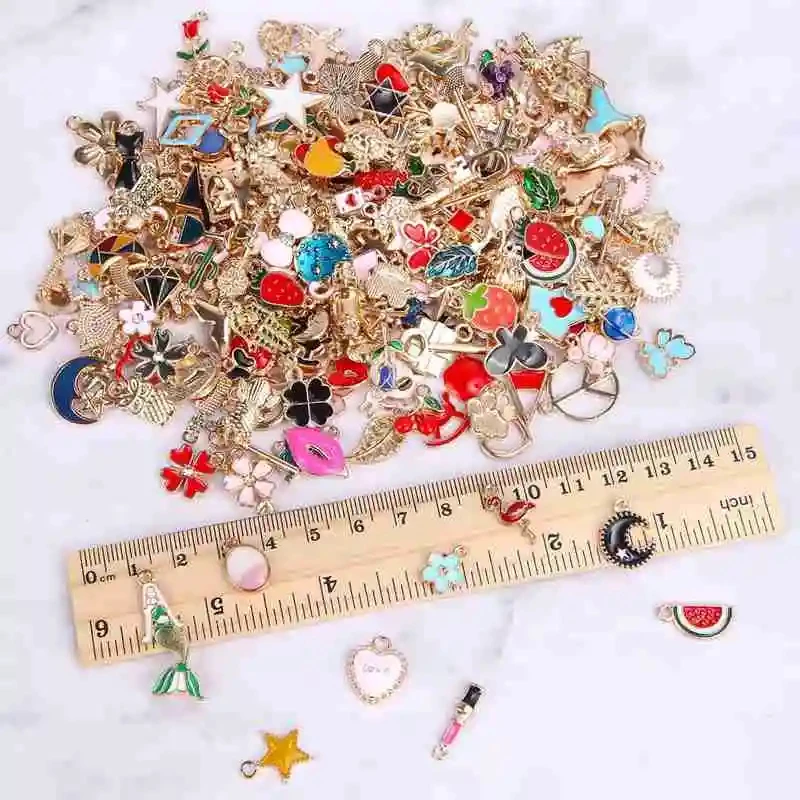 30/50/100 Pcs Multiple Styles Random Mix Size Color Alloy Metal KC Gold Drop Oil Charms Pendants DIY Jewelry For Making Supplies