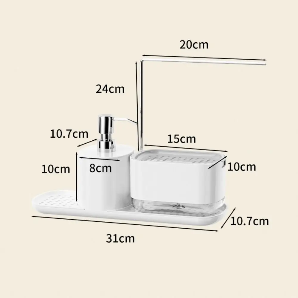 Dispenser Sabun Cuci Piring Dapur 3 In 1 dengan Tempat Spons Rak Handuk Organizer Wastafel Multi-lapis Dispenser Pompa Sabun Baki Pengering