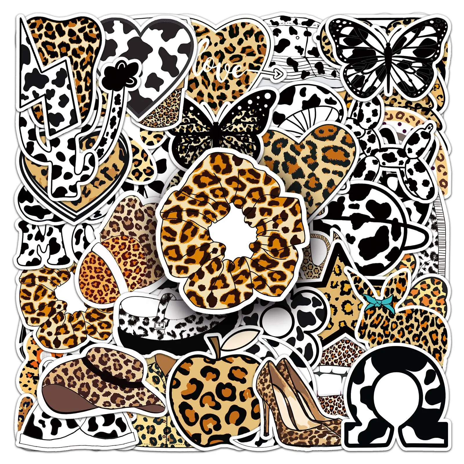 10/50PCS Retro Cartoon Black and White Leopard Print Stickers For Laptop Guitar Skateboard Waterproof Graffiti Water Cup Decals