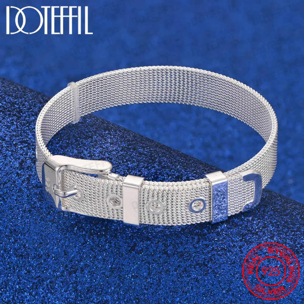 925 Sterling Silver 14mm Web Watch Belt Bangles Bracelets For Women Men Wedding Engagement Jewelry
