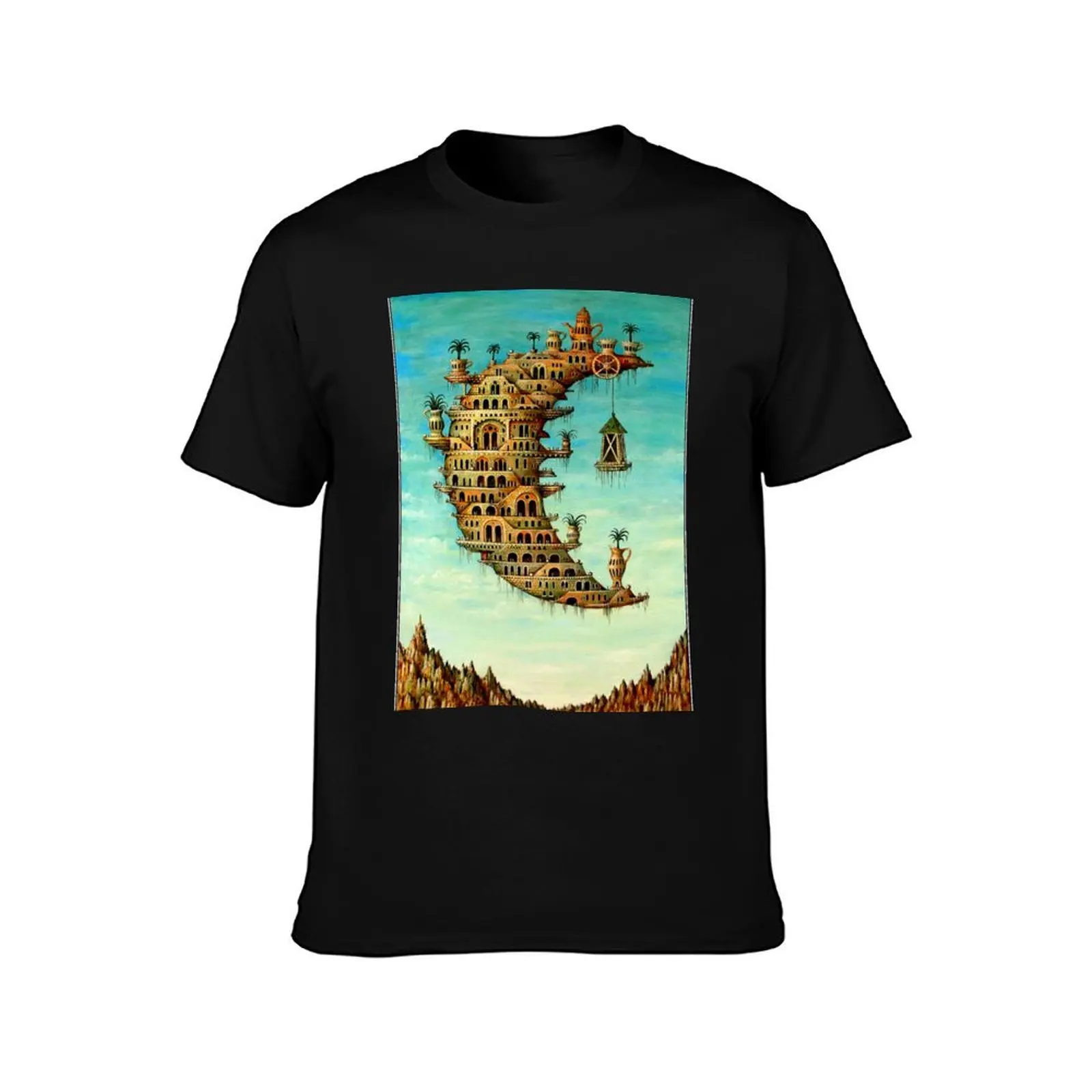 Vintage Living on the Moon Abstract Painting Print T-Shirt Casual Trendy Streetwear Tee Shirt