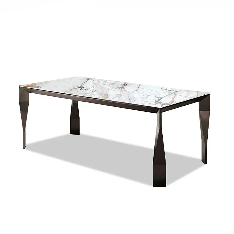 

Rock slab dining table rectangular Italian minimalist light luxury modern minimalist stainless steel dining table