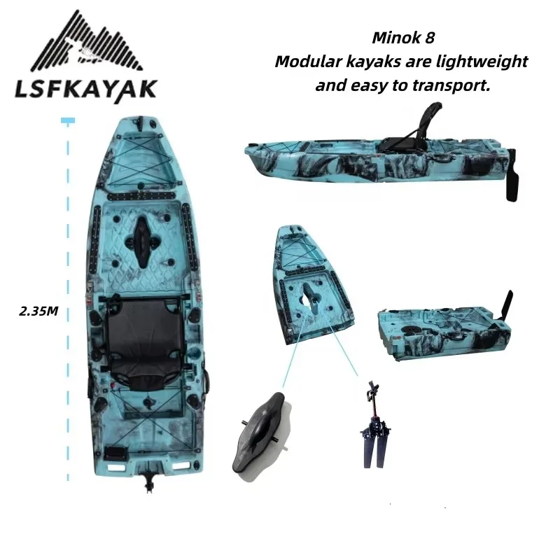 Electric 2.4M 1-Person Modular Fishing Kayak With Light Weight Design For Sea & Outdoor Sports Durable HDPE Construction