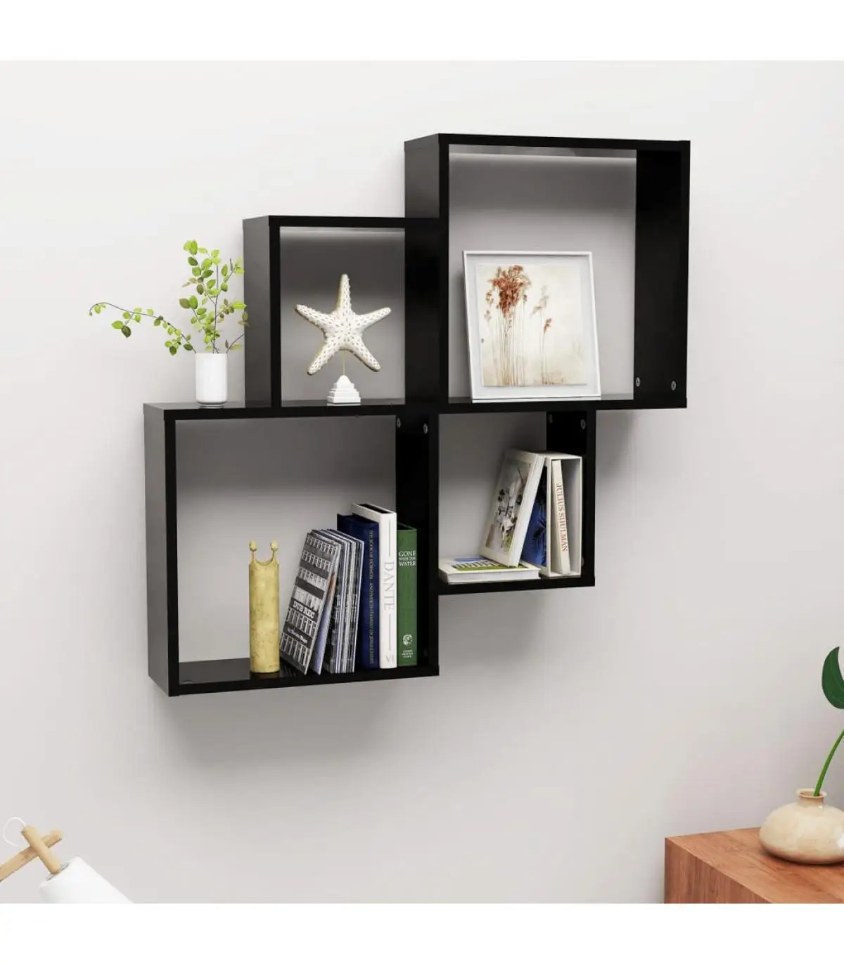 80x15x78,5cm glossy black chipboard wall shelf shelves and shelves