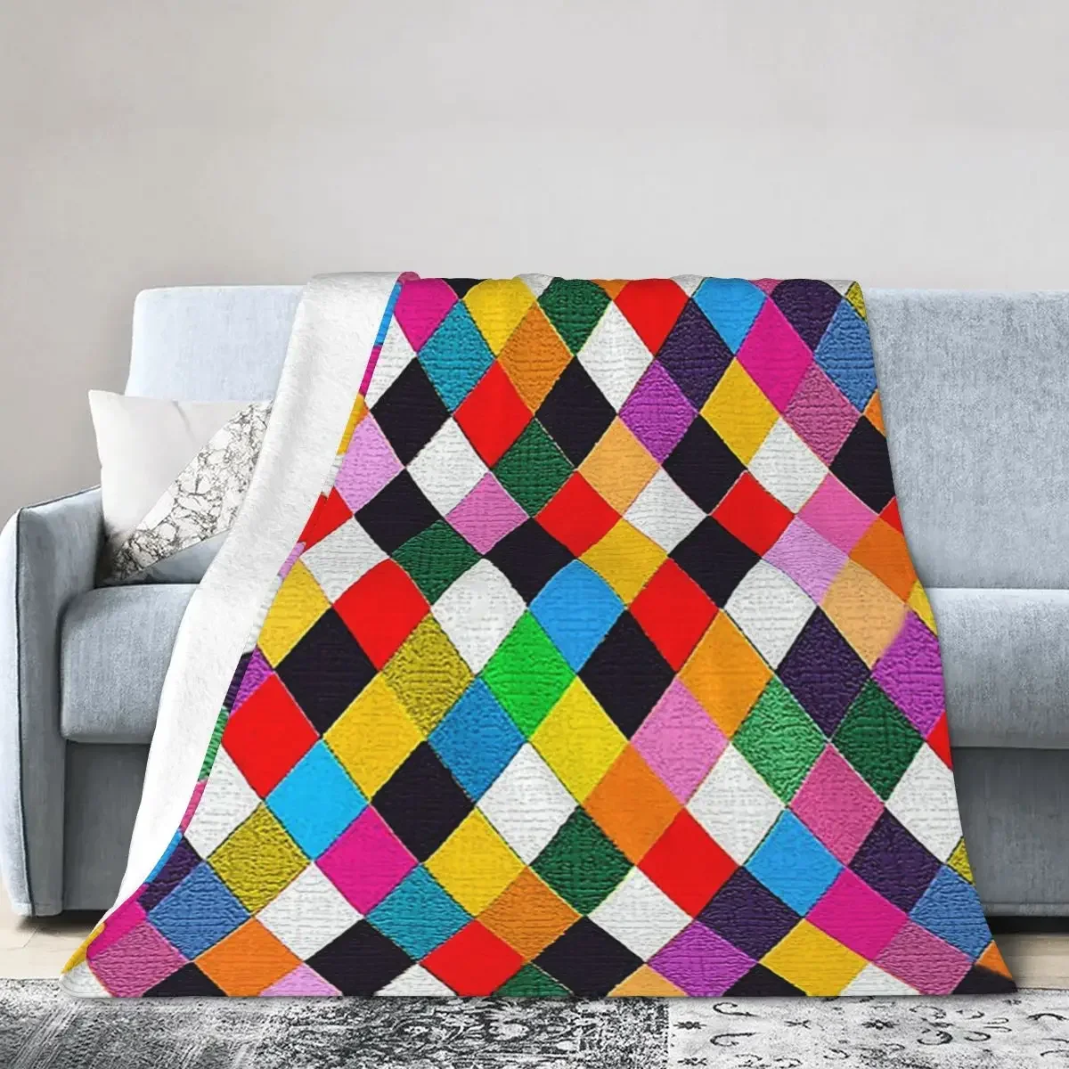 Mardi Gras Harlequin Pattern Colorful Carnival Diamonds Blankets Soft Warm Flannel Throw Blanket Plush for Bed Picnic Home Couch