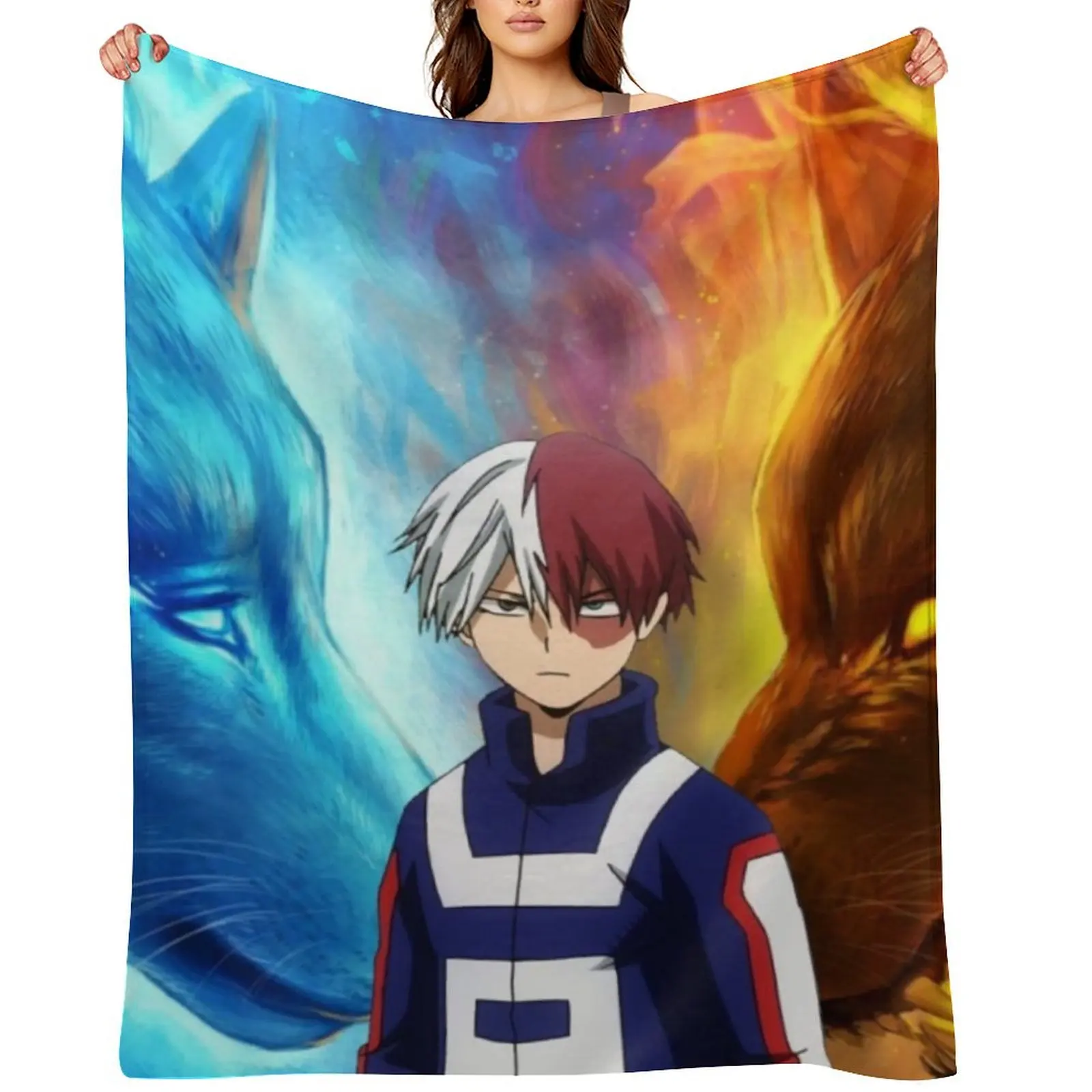 

Todoroki Fire and Ice Throw Blanket Soft Blankets For Sofas Decorative Sofa wednesday Blankets