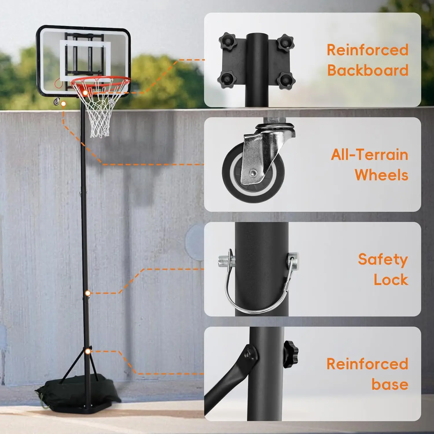 2025 مصنع جديد قابل للتعديل ارتفاع حامل كرة السلة هوب طوي وسادة الشاطئ في الهواء الطلق للفناء الخلفي أو كرة السلة الشاطئ