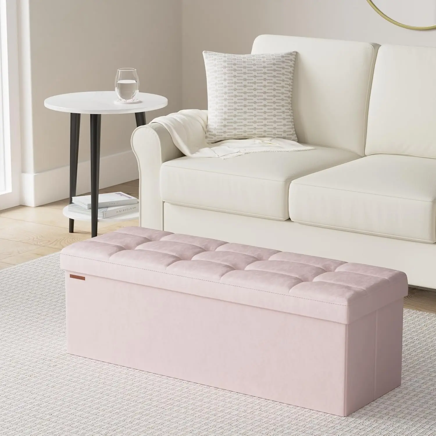 Storage Ottoman Bench, Foldable Ottoman Foot Rest, 15 x 43 x 15 Inches, End of Bed Bench, Storage Chest, Load up to 660 lb