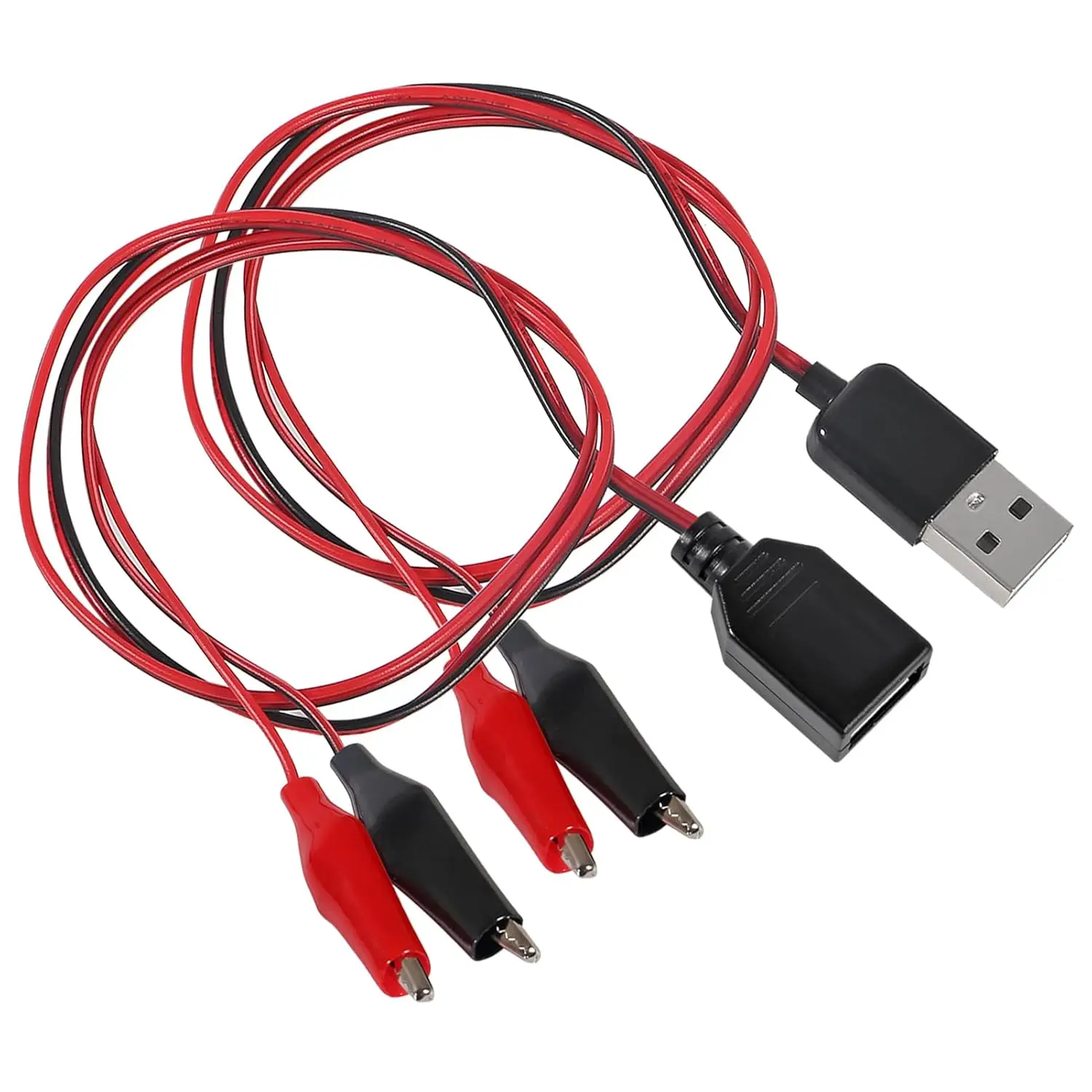 【セール中】2本のUSB - ワニ口クリップアダプターケーブルオスメスUSB - ワニ口クリッププローブUSBケーブル、回路テスト用ワニ口クリップ付き
