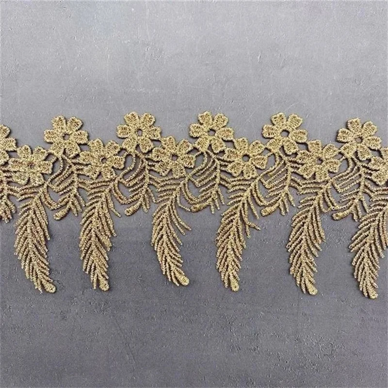 6CM Wide Luxury Glitter Golden Tassel Cotton Lace Fabirc 3d Flowers Embroidered Fringe Trim Skirts Cloth DIY Sewing Accessories