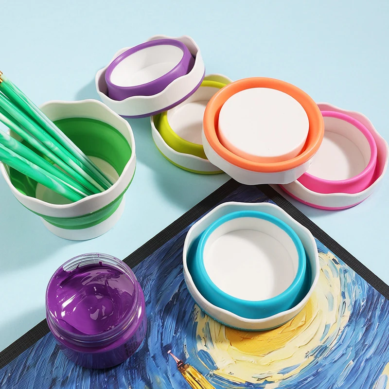 1Pcs Watercolor Paint Washing Bucket Multifunctional Scalable Telescopic Art Wash Pen Cup Folding Brush Washer Painting Art