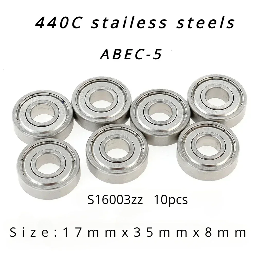 

Veekaft High Performance 440C Stainless Steels ABEC-5 Deep Groove Ball Bearings - S16003zz of 10pcs Size:17mmx35mmx8mm