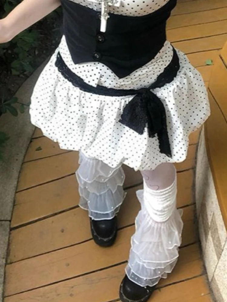 New Subculture 2000s Aesthetic 3 Piece Set Women Chic Polka Dot Tops + Black Vest + Mini Skirts Harajuku Y2k High Street Outfits view 5