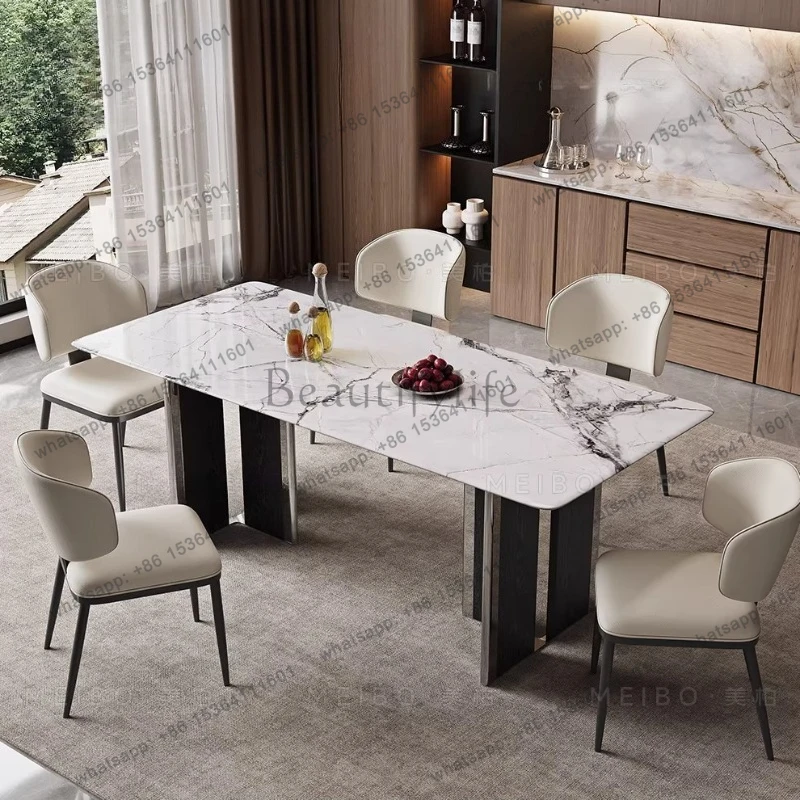 

Microcrystalline stone dining table Italian minimalist light luxury household living room creative rectangular dining table