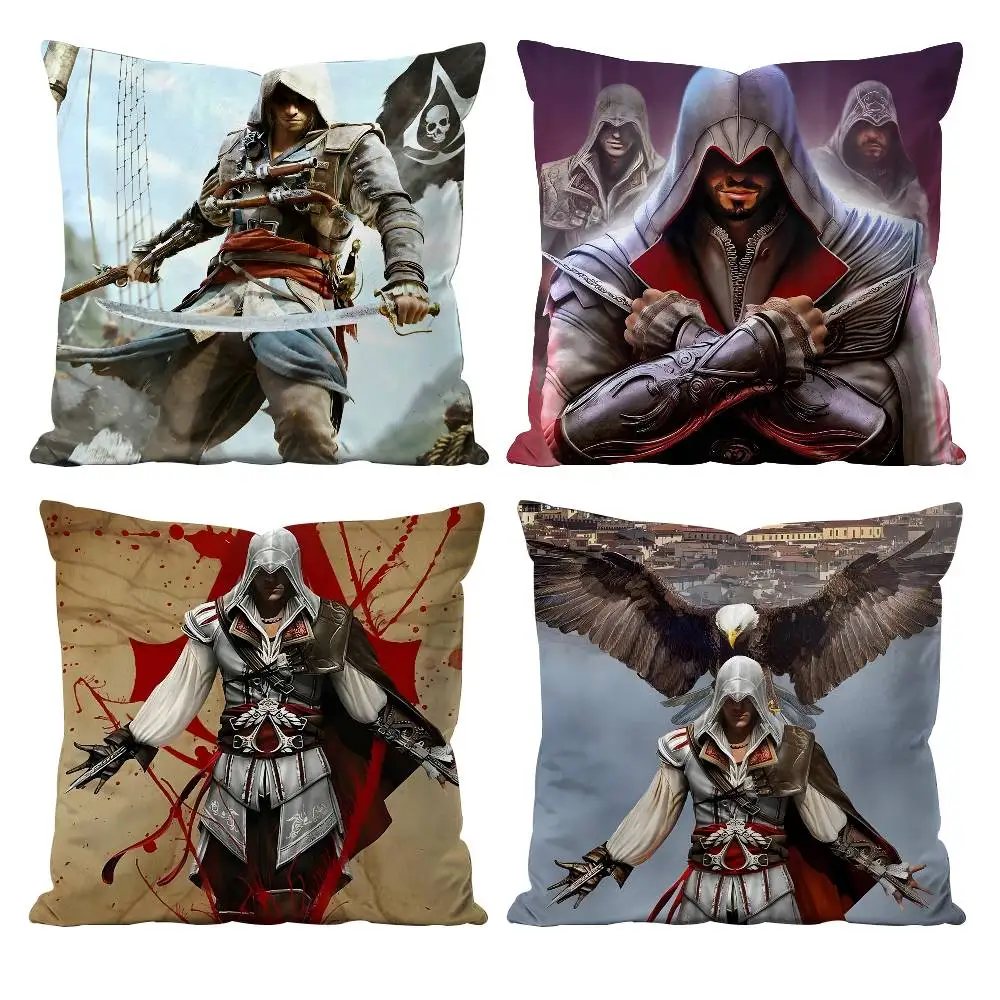 Game A-Assassins C-Creed Kissenbezug, Anti-Dustmite-Kissenbezug, unsichtbarer Reißverschluss, seidiger kurzer Plüsch-Sofa-Kissenbezug