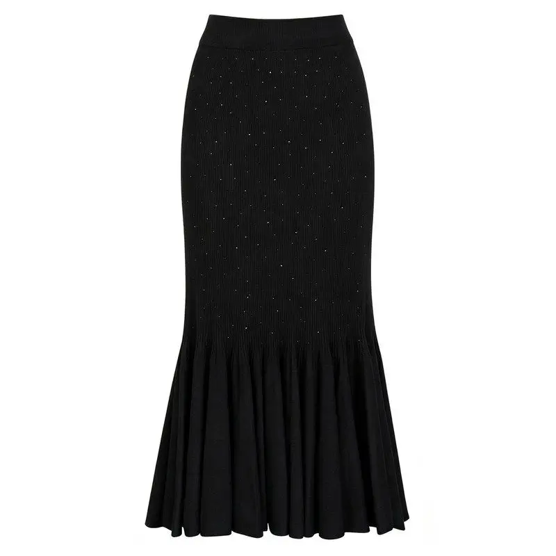 High Quality Knitted Fish Tail Half Skirt for Women Fashionable Autumn New Style Popular Internet Celebrity Wind Rhinestone